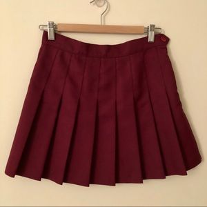 dark red pleated skirt